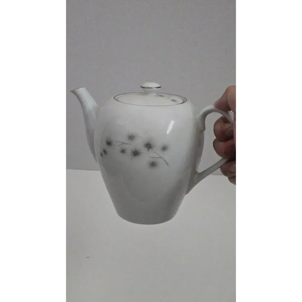 CREATIVE FINE CHINA Japan Platinum Starburst #1014 Tea Coffee Pot & 12 Cups Set